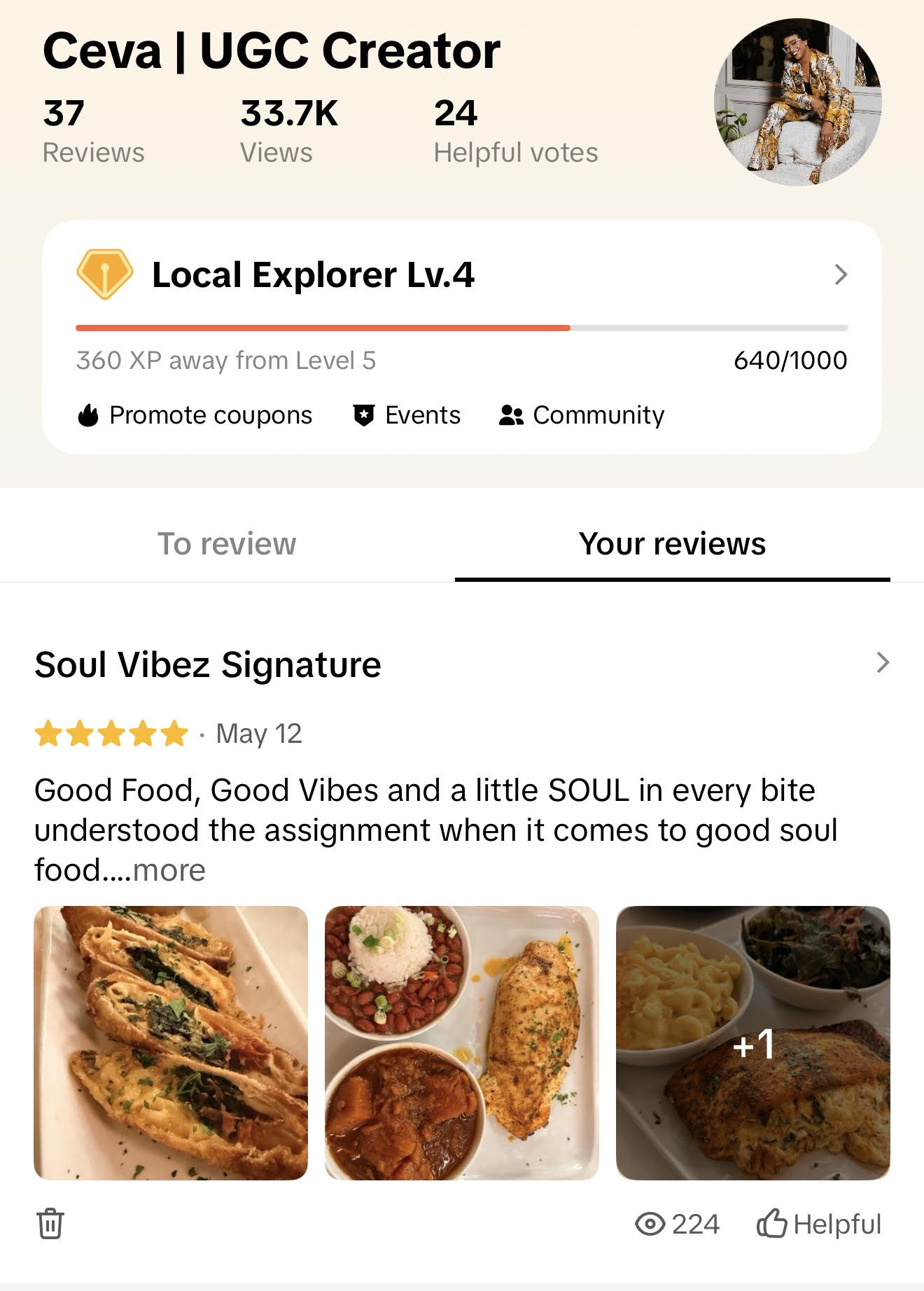 Ceva's Google Local profile showing 37 reviews, 33.7K views, and 24 helpful votes as a Level 4 Local Explorer.